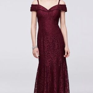 Prom Dress Burgundy Lace Sparkly Off Shoulder Sweetheart Evening Gown Size 14